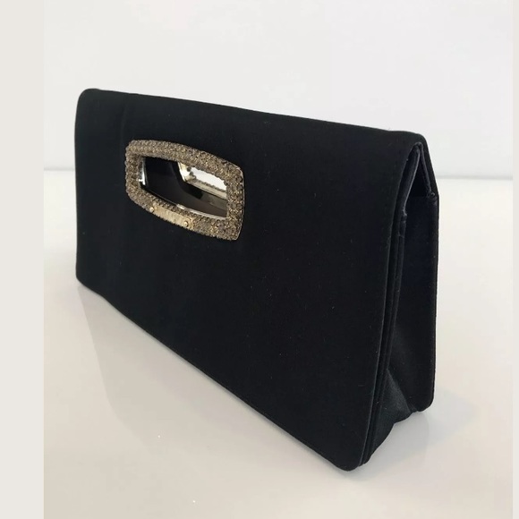JIMMY CHOO BLACK SATIN SILK CRYSTAL CLUTCH BAG - Picture 4 of 15